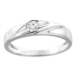 New 14K White Gold Solitaire Real Diamond Wedding Band 3 mm 0.11 cttw